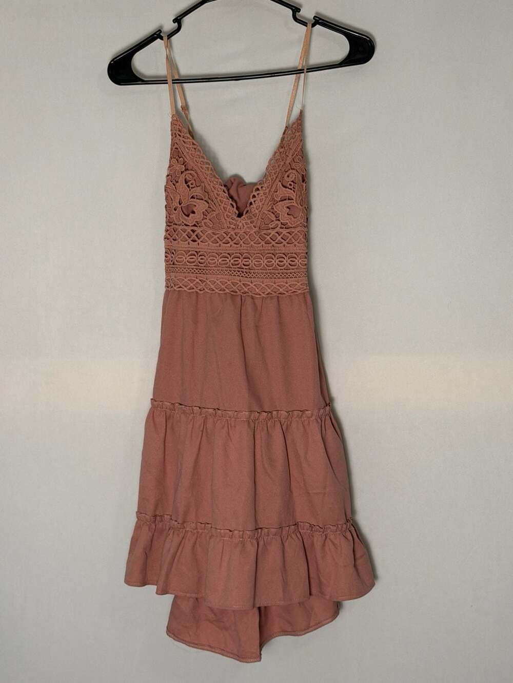 Boho Crochet Lace Tiered Mini Dress Pink Sleeveless Backless Sundress